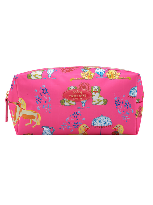 Cosmetic Bag Pink Ceramic Chinoserie