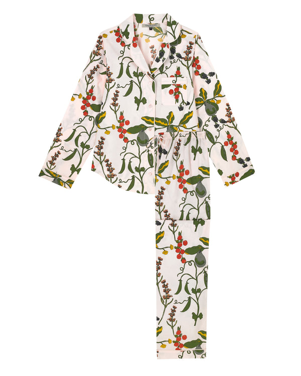 Womens Cotton Traditional Pyjamas Pink Harvest Pears
