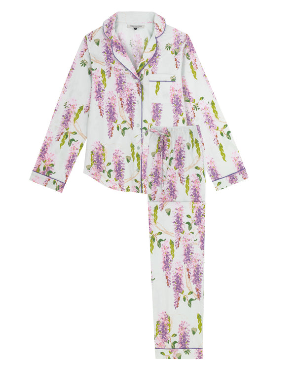 Womens Cotton Traditional Pyjamas Duck Egg Wisteria