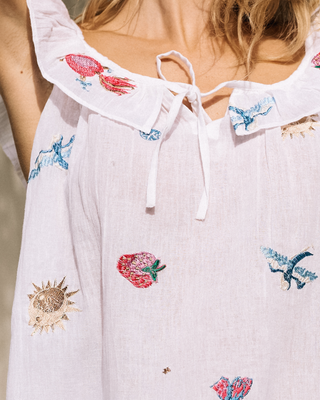 Womens Gauze Frill Shortie Pyjamas White Embroidery