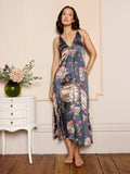 Womens Satin V Neck Cami Maxi Night Dress Grey Pagoda Dreams