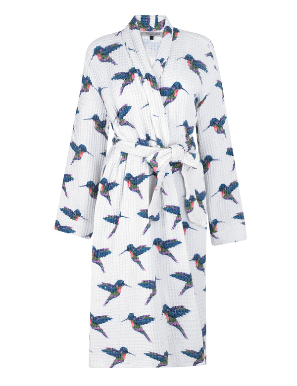 Womens Waffle Grandpa Robe White Hummingbird