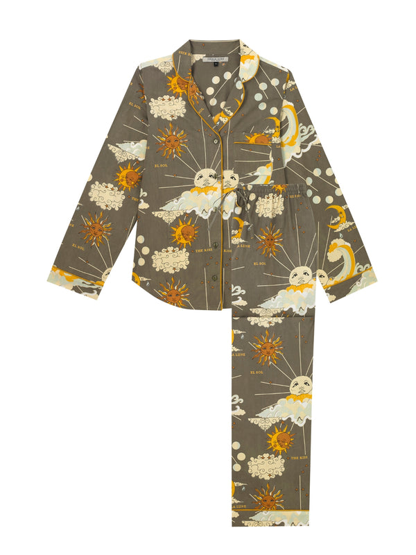 Womens Cotton Traditional Pyjamas Mocha La Luna