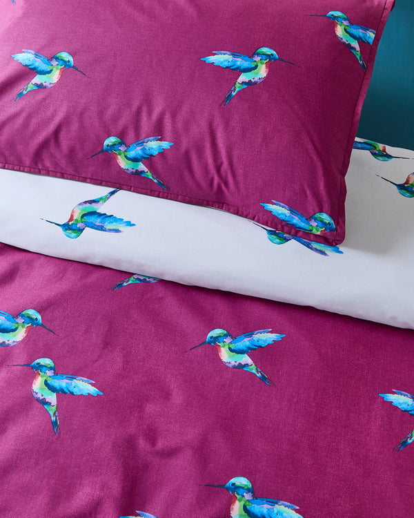 Cotton Reversible Duvet Set Plum Hummingbird
