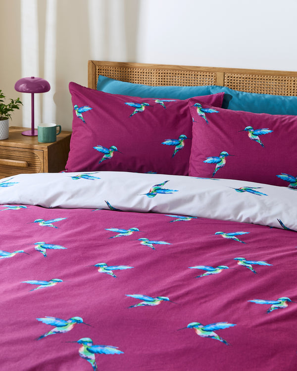 Cotton Reversible Duvet Set Plum Hummingbird