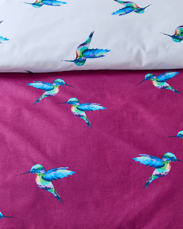 Cotton Reversible Duvet Set Plum Hummingbird