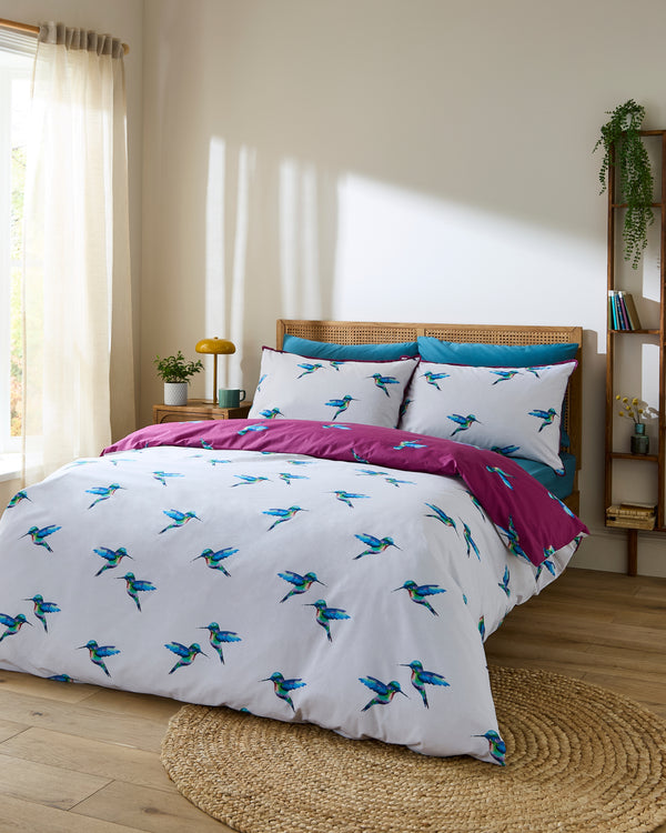 Cotton Reversible Duvet Set Plum Hummingbird