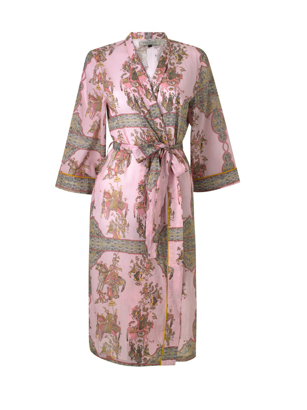 Womens Cotton Voile Dressing Gown Robe Pink Jaipur