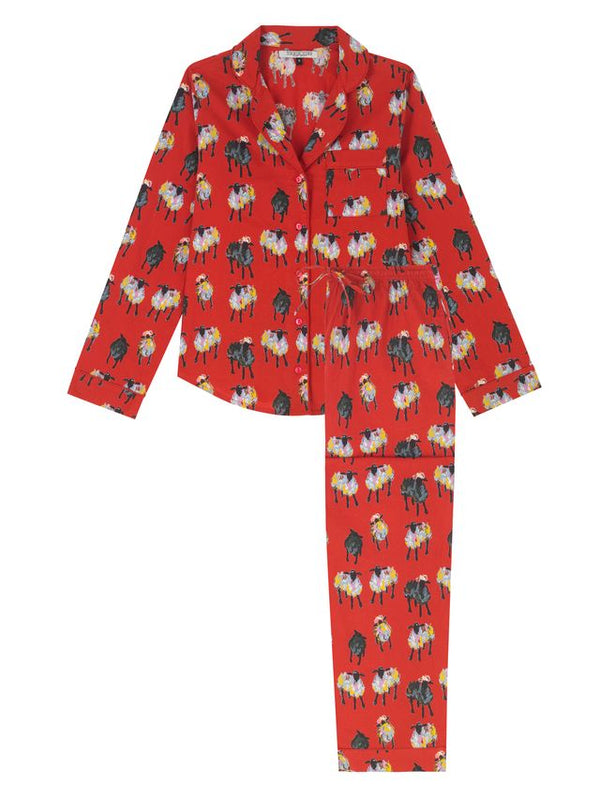 Womens Cotton Traditional Pyjamas Red Sheep