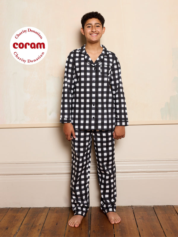 Tween Cotton Traditional Pyjamas Black Gingham