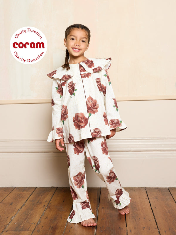 Girls Cotton Frill Collar Pyjamas Cream Blossomberry