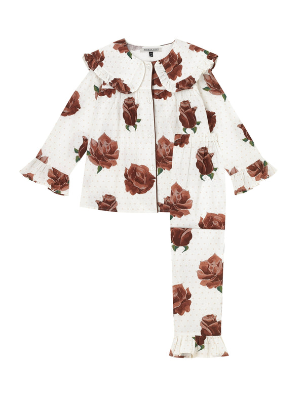Girls Cotton Frill Collar Pyjamas Cream Blossomberry