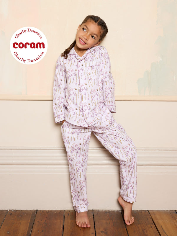 Girls Cotton Traditional Pyjama Pink Bluebell Woods