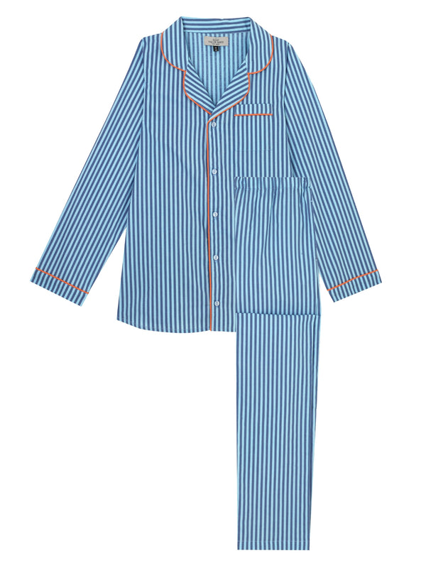 Tween Cotton Traditional Pyjamas Blue Ticking Stripe