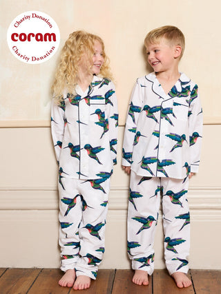Kids Cotton Traditional Pyjamas White Hummingbird