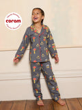 Kids Cotton Traditional Pyjamas Charcoal Mushroom
