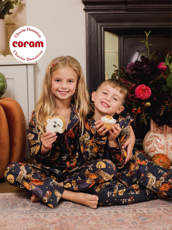 Kids Cotton Traditional Pyjamas Charcoal Owl Moonlight