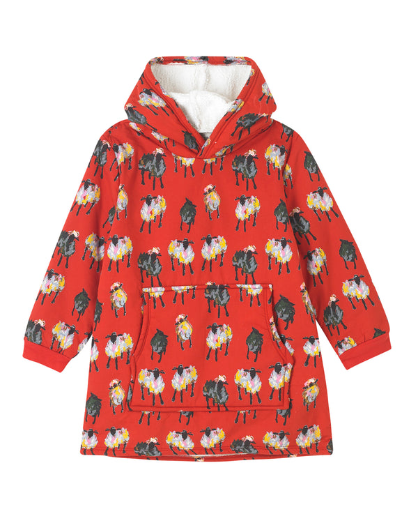 Kids Cosy Oversize Fleece Lined Hoodie Red Sheep