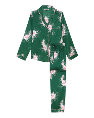Womens Satin Traditional Pyjamas Emerald Le Sommeil