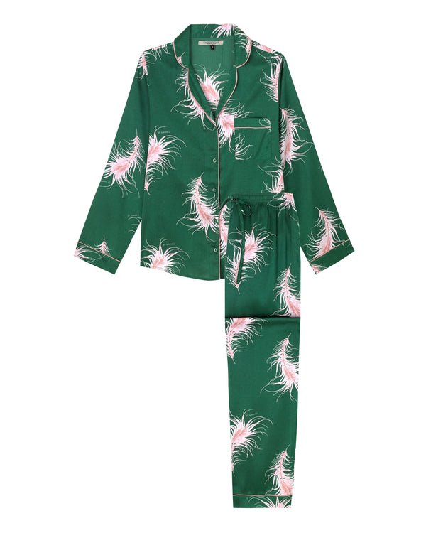 Womens Satin Traditional Pyjamas Emerald Le Sommeil