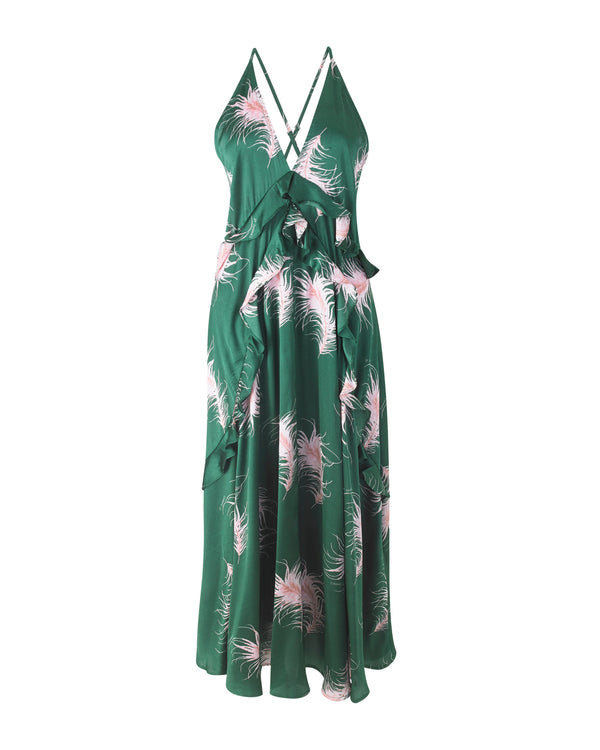 Womens Satin Waterfall Maxi Night Dress Emerald Le Sommeil