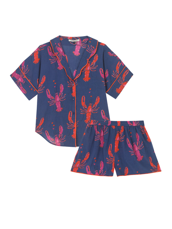 Womens Gauze Oversize Shortie Pyjamas Navy Lobster