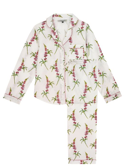 Womens Cotton Traditional Pyjamas White Lupin