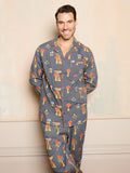 Mens Cotton Traditional Pyjamas Charcoal Mushroom