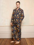 Mens Cotton Traditional Pyjamas Charcoal Owl Moonlight
