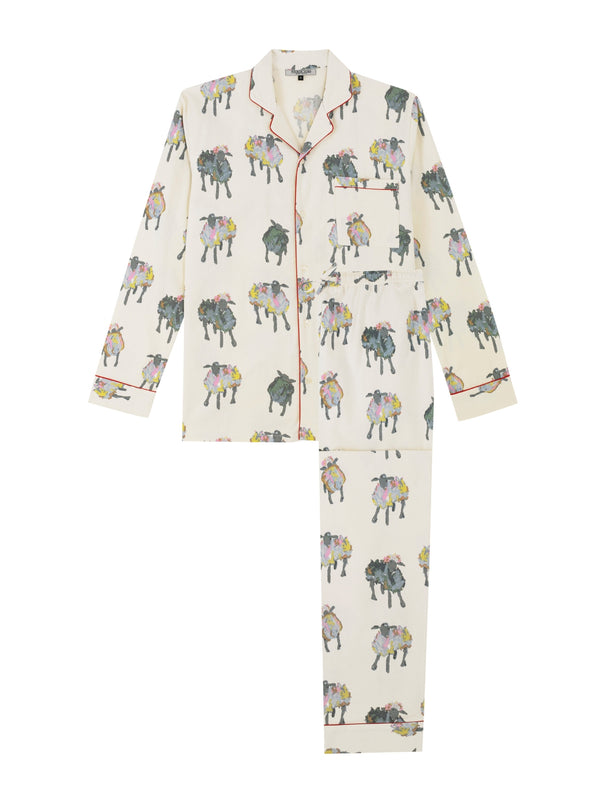 Mens Brushed Cotton Traditional Pyjamas Ecru Sheep