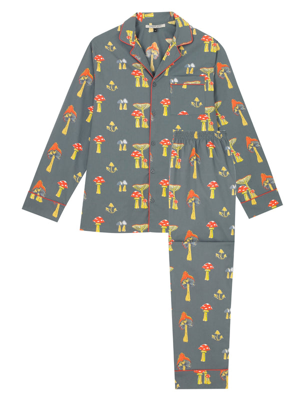 Mens Cotton Traditional Pyjamas Charcoal Mushroom