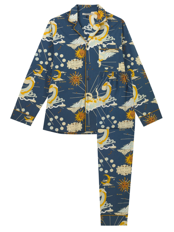 Mens Cotton Traditional Pyjamas Navy La Luna