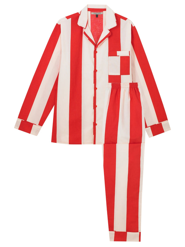 Mens Cotton Traditional Pyjamas Red Stripe
