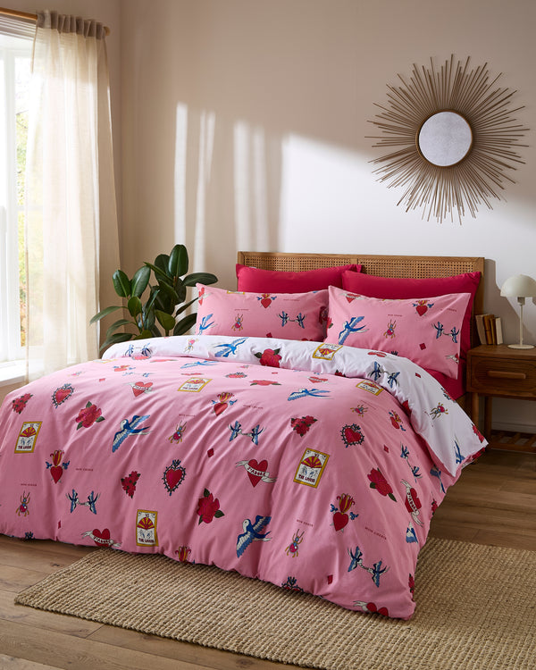Cotton Reversible Duvet Set Pink Mon Coeur