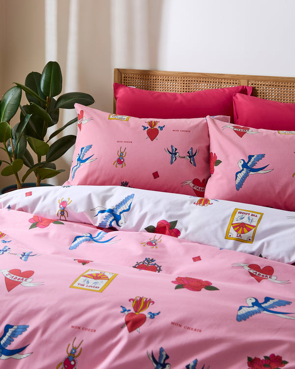 Cotton Reversible Duvet Set Pink Mon Coeur