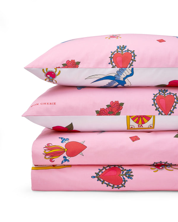 Cotton Reversible Duvet Set Pink Mon Coeur