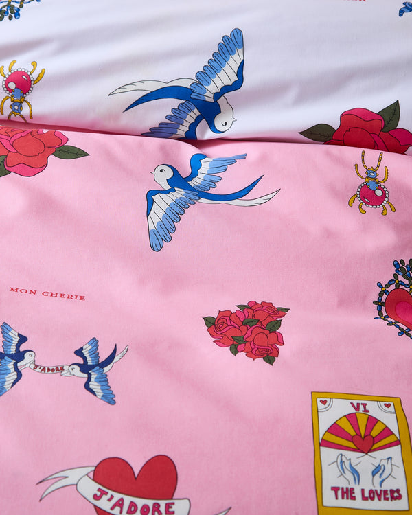 Cotton Reversible Duvet Set Pink Mon Coeur