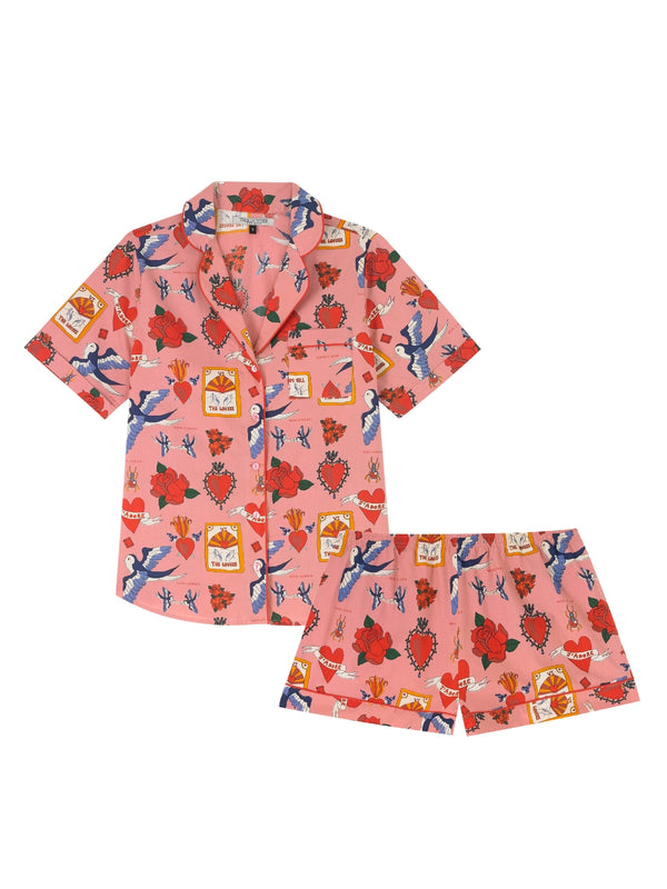 Womens Cotton Shortie Pyjamas Pink Mon Coeur