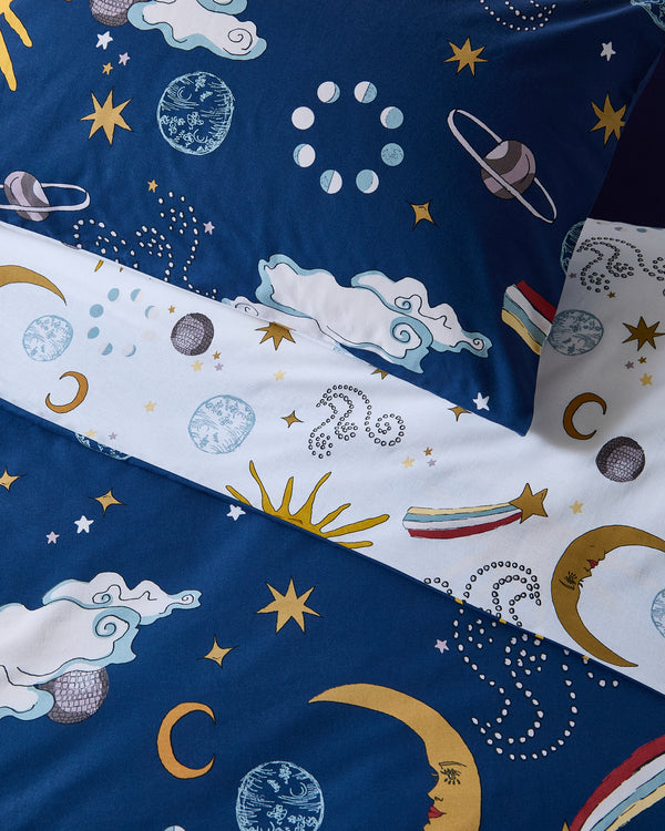 Cotton Reversible Duvet Set Navy Disco Space