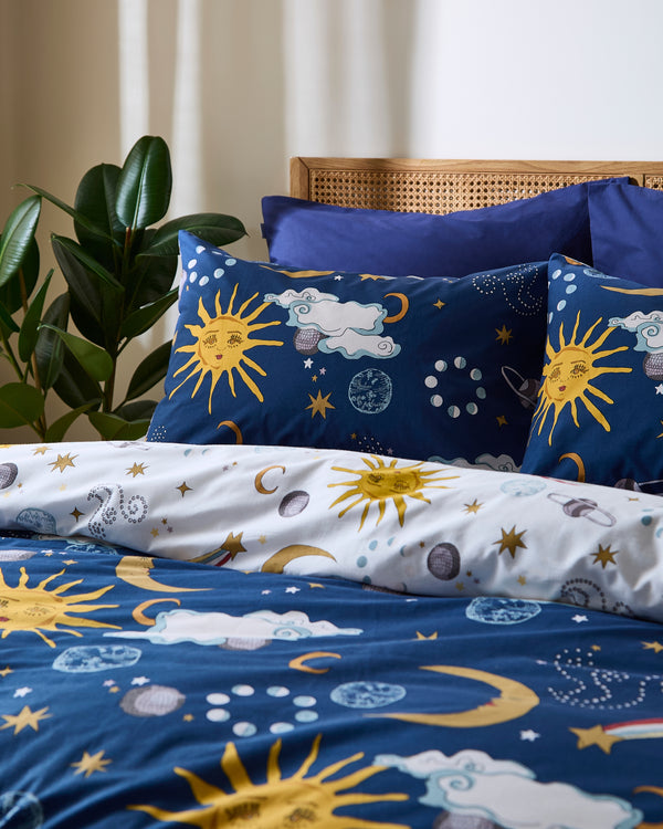 Cotton Reversible Duvet Set Navy Disco Space