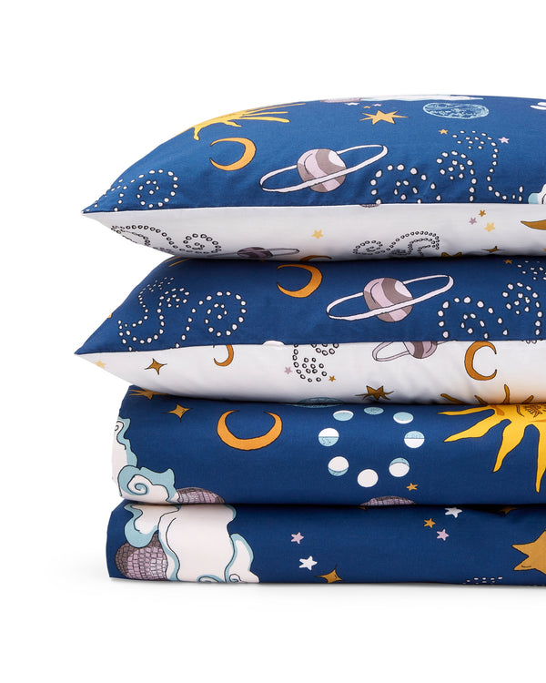 Cotton Reversible Duvet Set Navy Disco Space