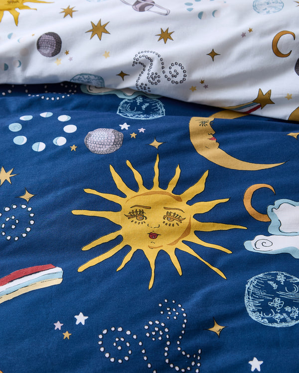 Cotton Reversible Duvet Set Navy Disco Space
