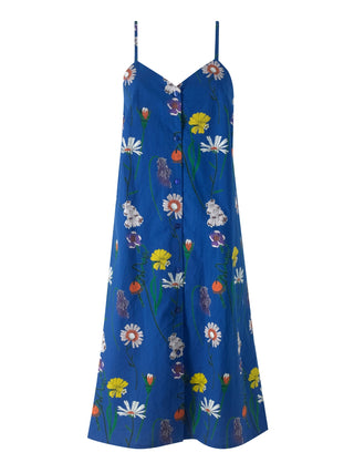 Womens Cotton Button Down Night Dress Navy Field Flower