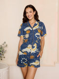 Womens Cotton Shortie Pyjamas Navy La Luna