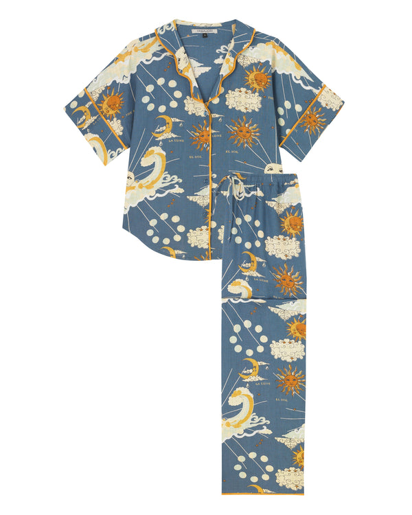 Blue celestial pyjama set on a white background
