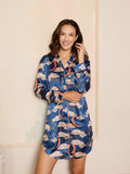 Womens Satin Nightshirt Navy Moon and Clouds