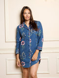 Womens Cotton Nightshirt Navy Folk Flower