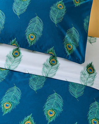 Cotton Reversible Duvet Set Blue Peacock Feather