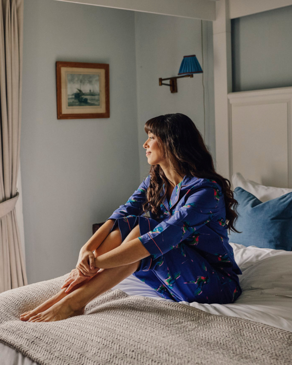 Womens Cotton Cropped Sleeve Capri Pyjamas Navy Hummingbird