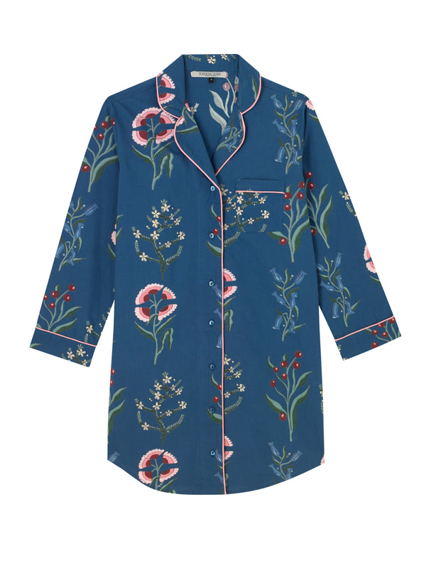 Womens Cotton Nightshirt Navy Folk Flower